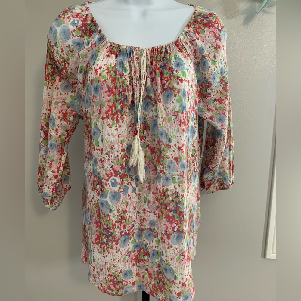 Chaps Floral Blouse with Tassel Toe Front